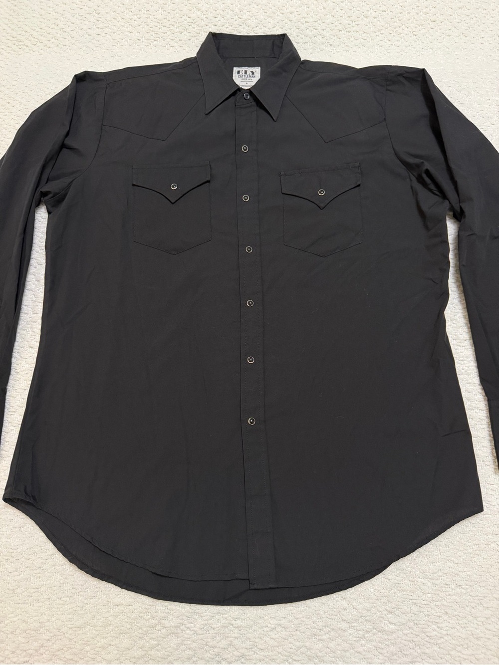 Ely Cattleman Long Sleeve Solid Western Snap Black Shirt Men’s Size L 16.5 x 34